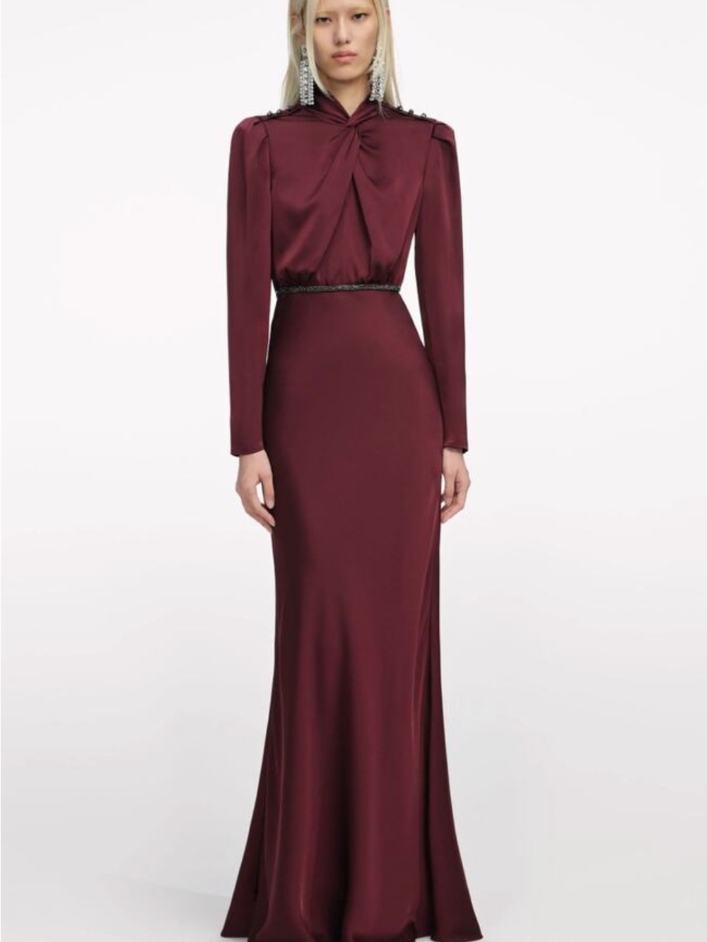 Self-Portrait Wine Red Long-Sleeve Satin Gown